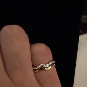 NWT Charter Club Wave Ring Set Gold Silver Plated CZ Set Sz 5